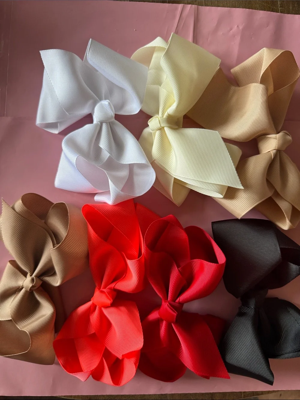 Set of 7 - 6”Kids Hair Bow Set – Colors (White, Cream, Tan, Brown, Red, Black)